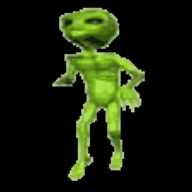 a green alien dancing